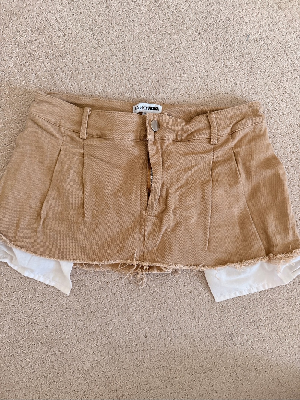 Fashion Nova Camel/Tan Mini Skort with Built-In White Liner